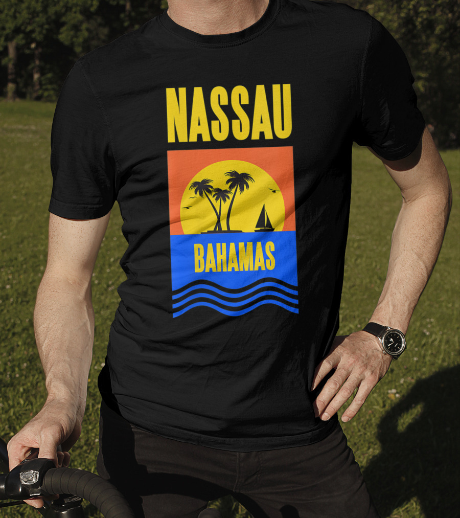 Nassau Bahamas Sunset Palm Trees And Sailboat Ocean Waves T-Shirt