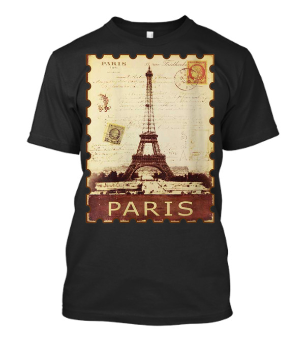 Paris Eiffel Tower Vintage Distressed Postage Stamp T-Shirt