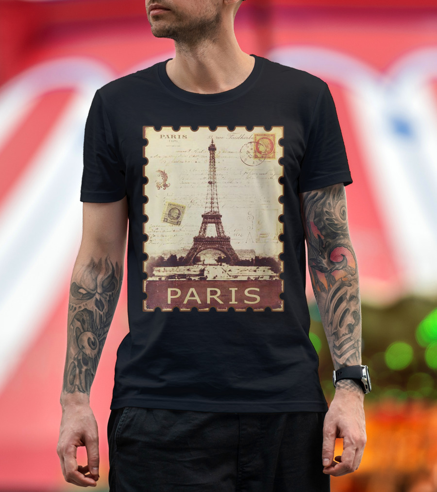Paris Eiffel Tower Vintage Distressed Postage Stamp T-Shirt