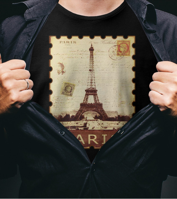Paris Eiffel Tower Vintage Distressed Postage Stamp T-Shirt