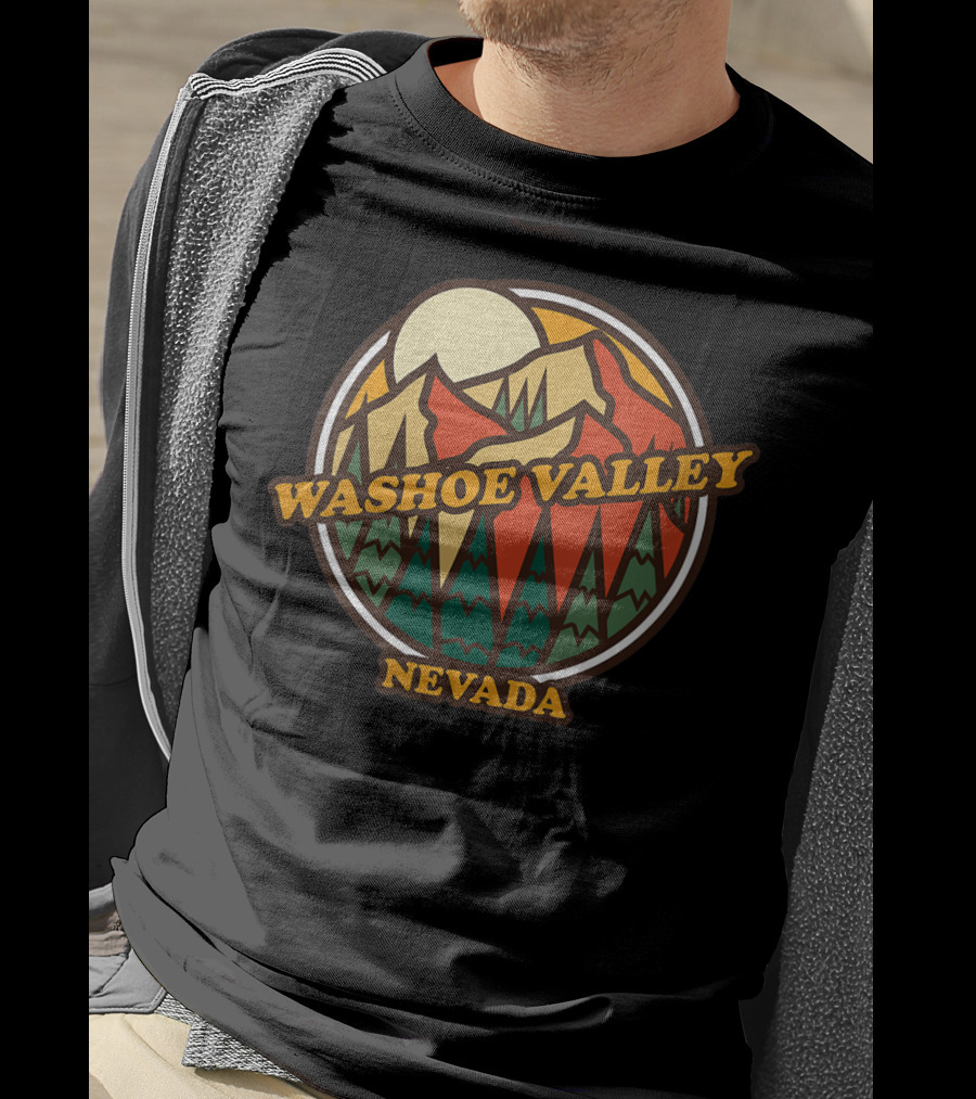 Washoe Valley Nevada Mountain Vintage Retro Sunburst Forest Scene T-Shirt