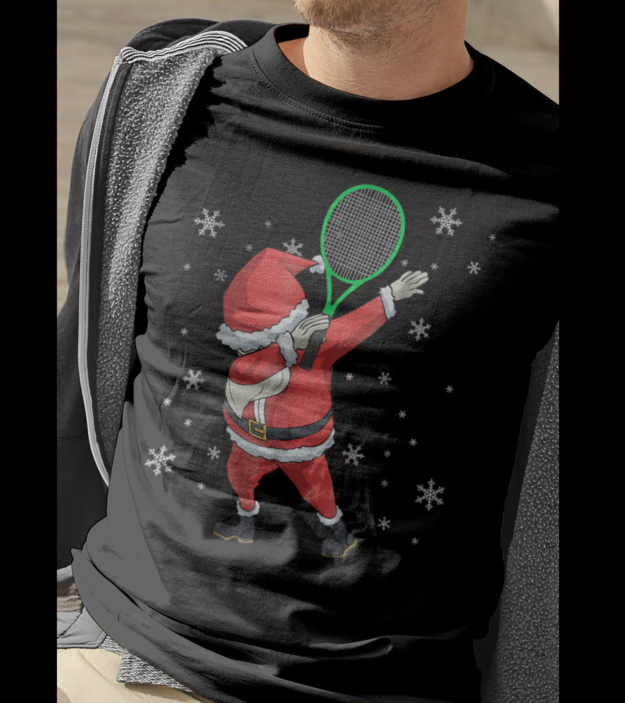 Dabbing Santa Claus With Tennis Racket And Snowflakes T-Shirt