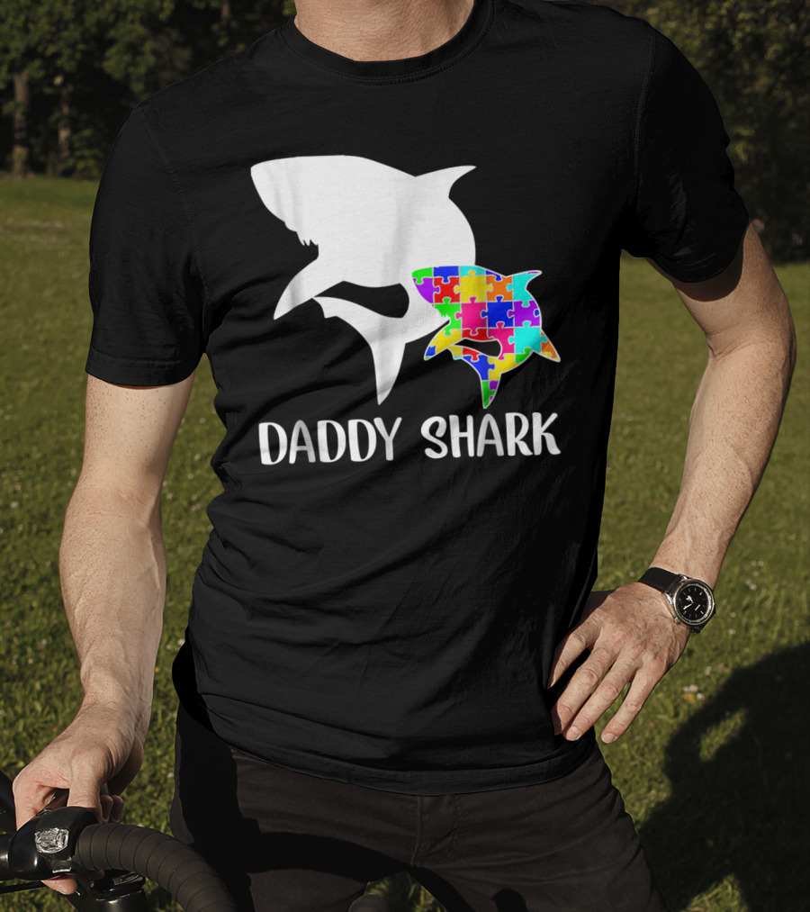 Daddy Shark Autism Awareness Puzzle Colorful T-Shirt
