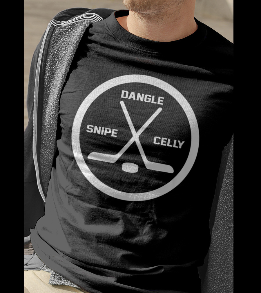 Dangle Snipe Celly Hockey Two Crossed Sticks And Puck Circle T-Shirt