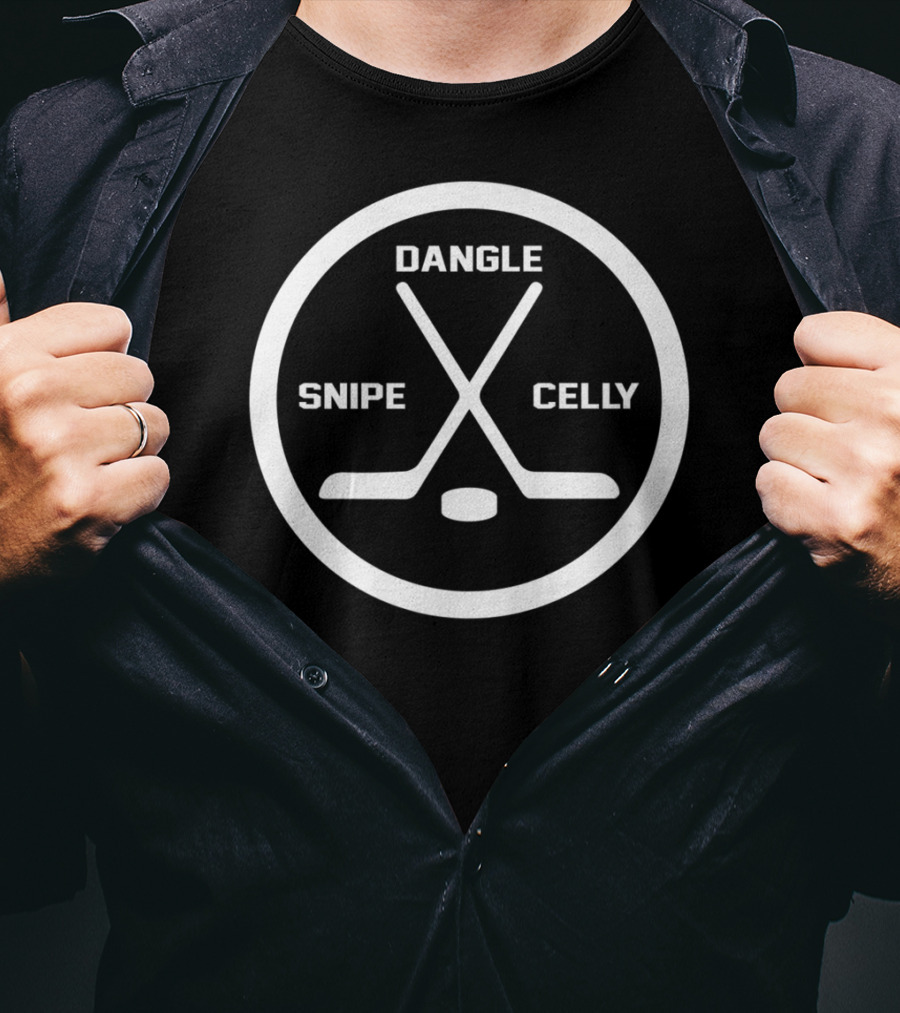 Dangle Snipe Celly Hockey Two Crossed Sticks And Puck Circle T-Shirt