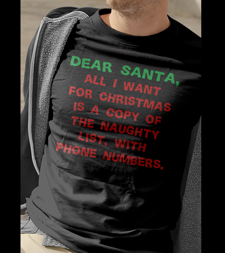 Dear Santa All I Want For Christmas Is A Copy Of The Naughty List With Phone Numbers T-Shirt