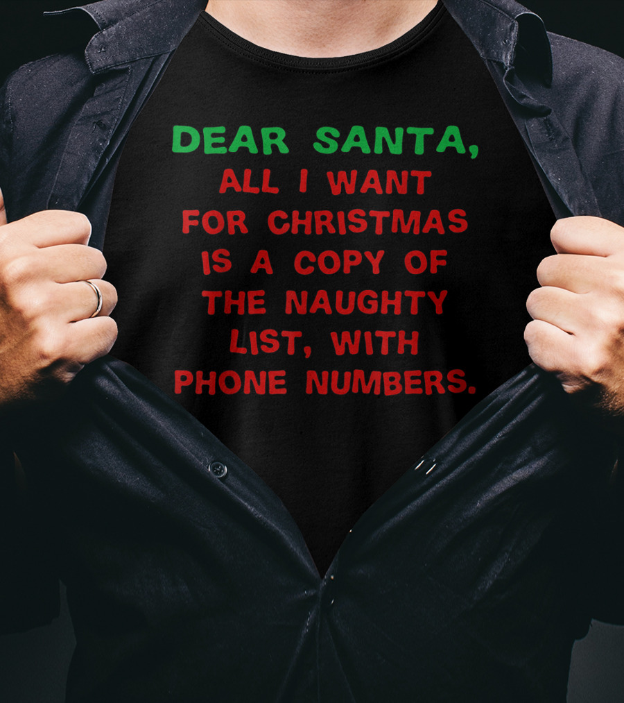 Dear Santa All I Want For Christmas Is A Copy Of The Naughty List With Phone Numbers T-Shirt
