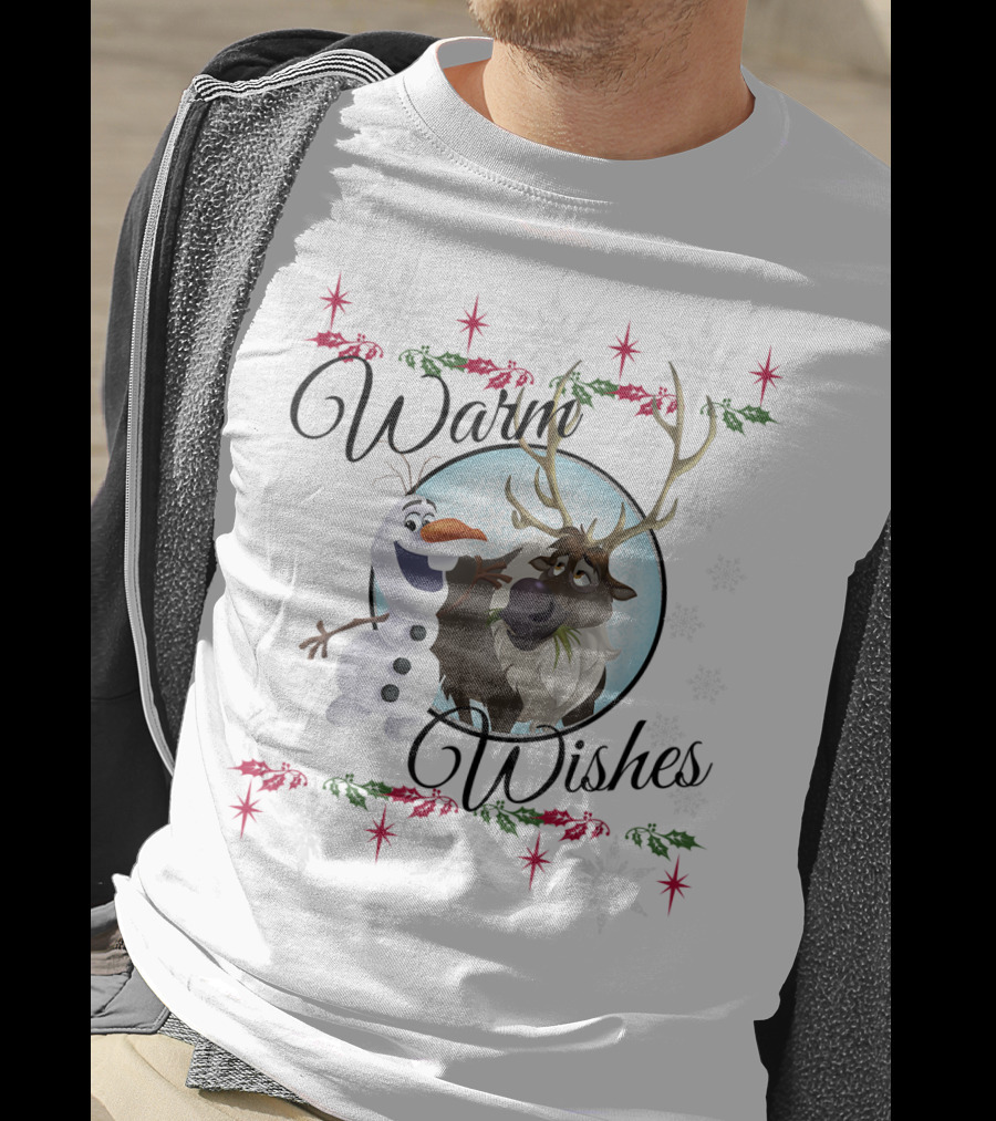 Disney Frozen Olaf Sven Warm Wishes Snowflakes Holiday Scene T-Shirt