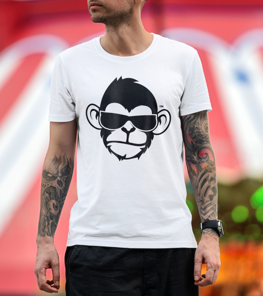 Fuzewear Monkey Face Sunglasses Cool Black T-Shirt