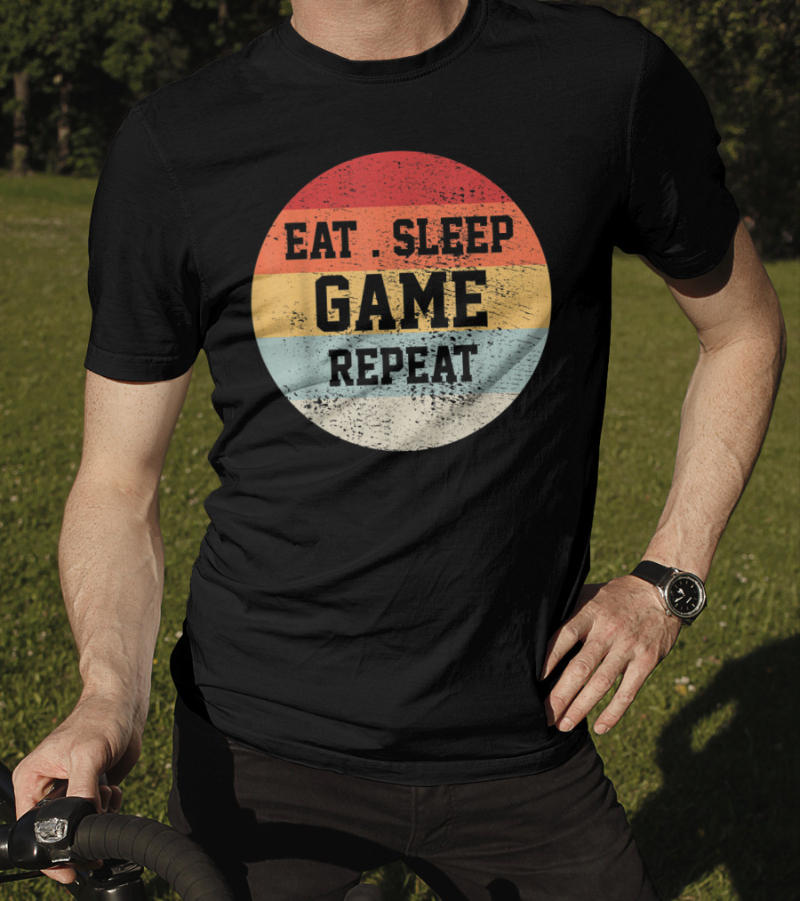Eat Sleep Game Repeat Vintage Retro Stripes T-Shirt
