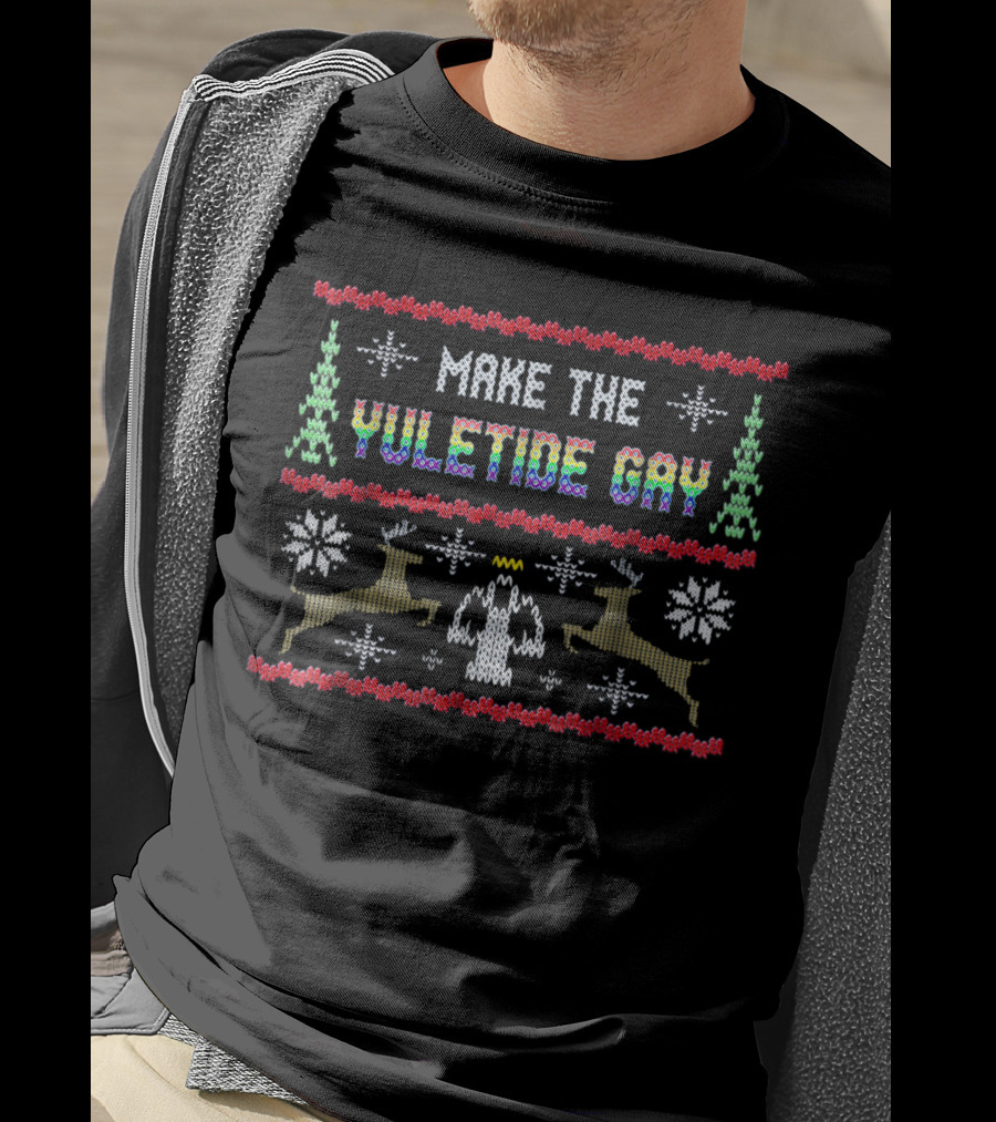 Make The Yuletide Gay Reindeer Snowflake Christmas Fun T-Shirt