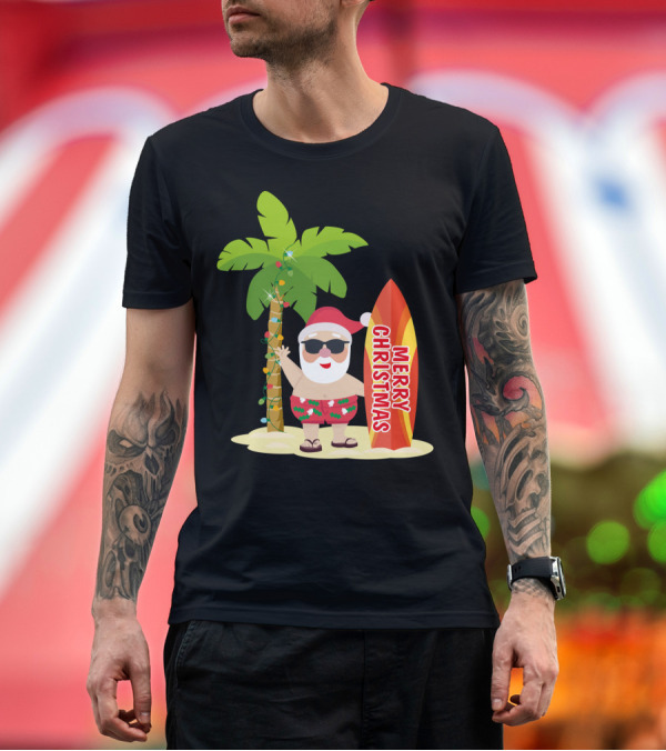 Premium T-Shirt: Merry Christmas Hawaiian Funny Ugly Cute Surfing Santa Holiday T-Shirt Merry Christmas Hawaiian Funny Ugly Cute Surfing Santa Holiday T-Shirt
