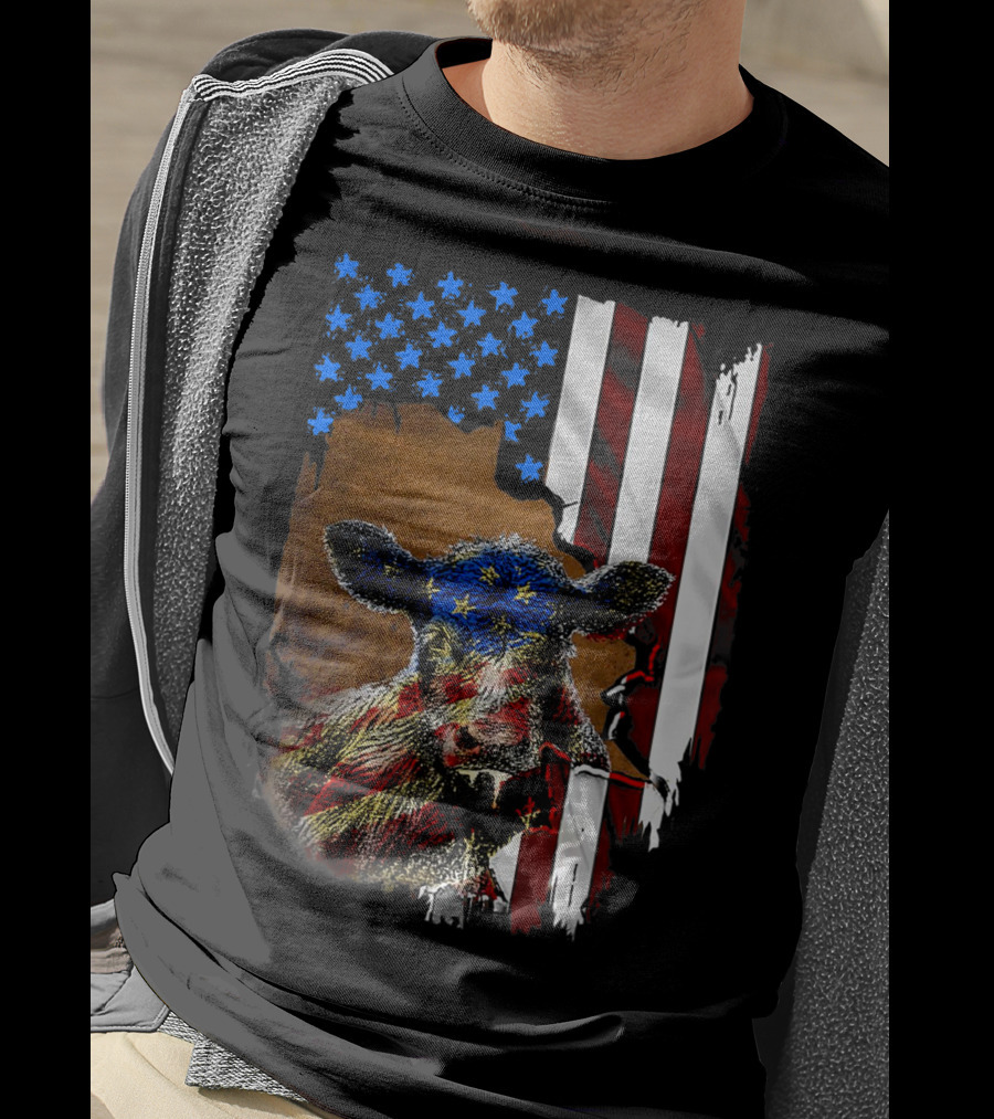 Heifer American Flag Farmer Cow Cattle July 4 T-Shirt