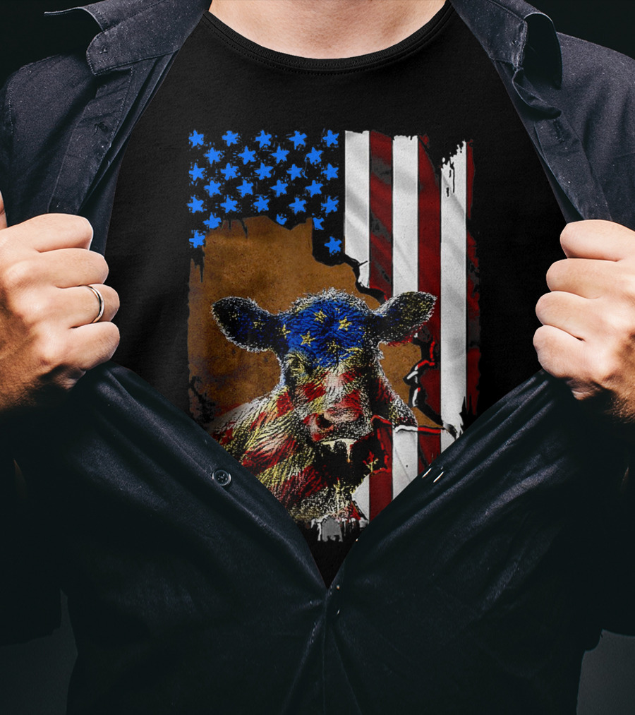 Heifer American Flag Farmer Cow Cattle July 4 T-Shirt