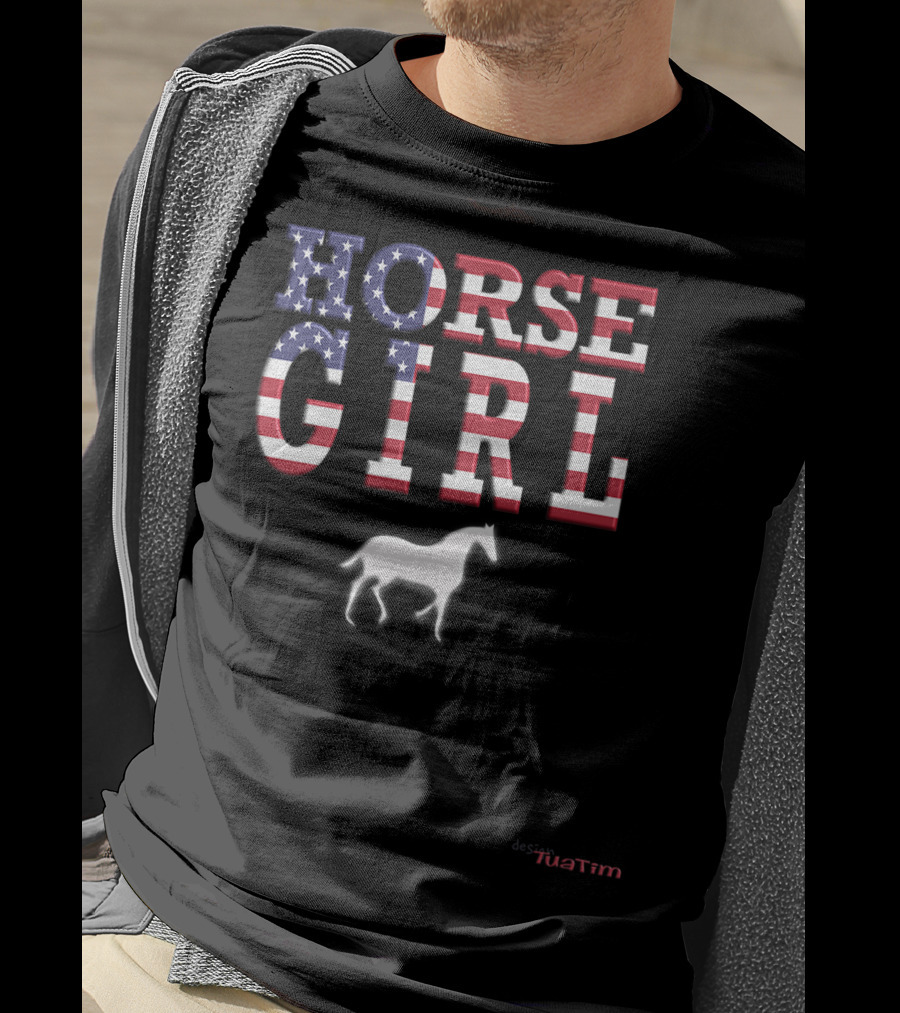 Horse Girl Usa Flag Tuatim T-Shirt