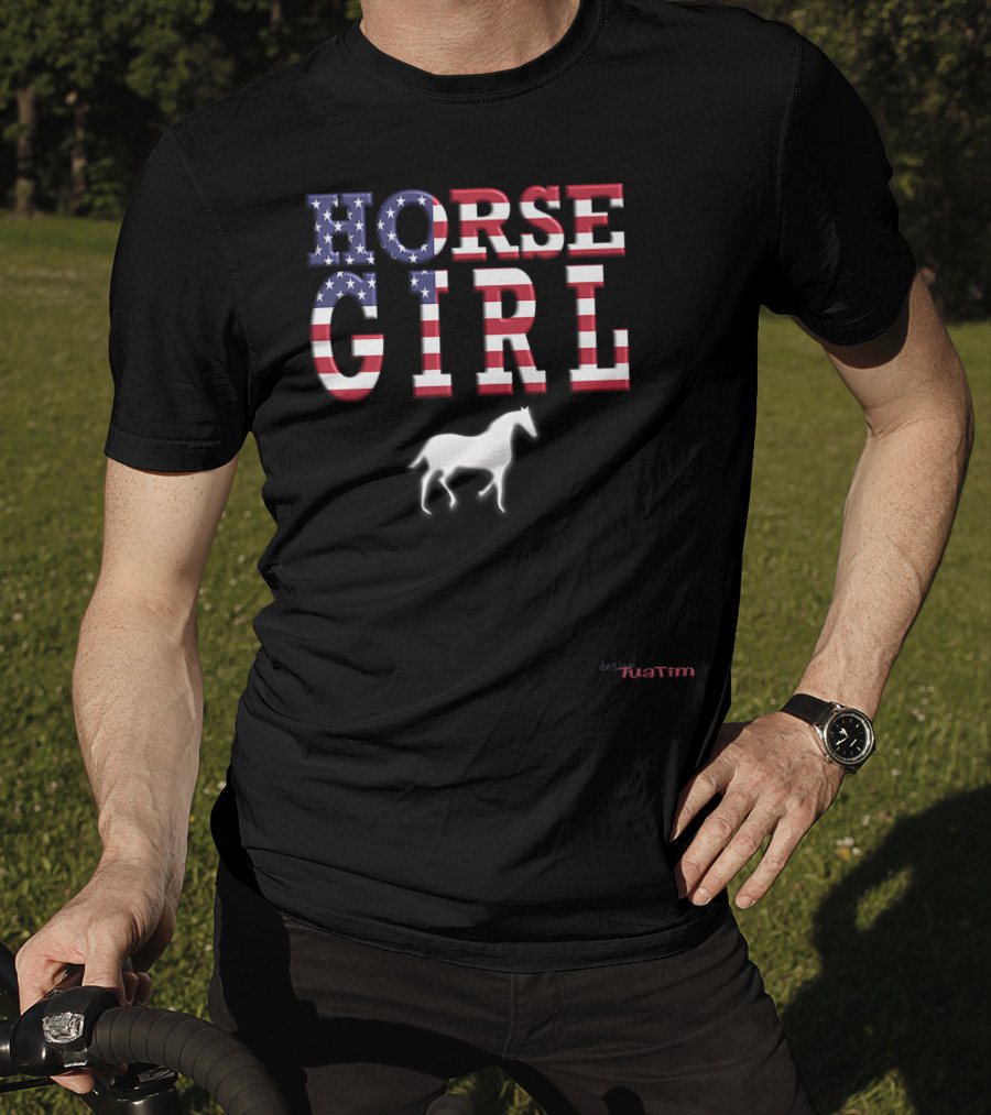 Horse Girl Usa Flag Tuatim T-Shirt