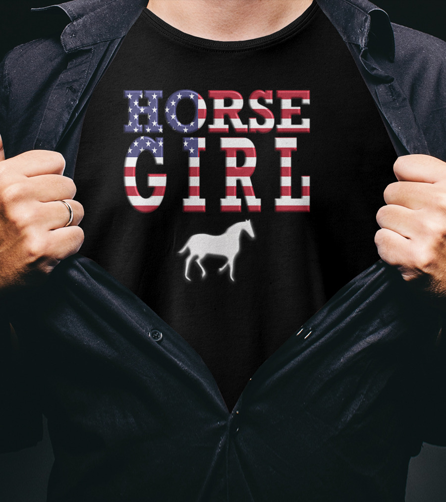 Horse Girl Usa Flag Tuatim T-Shirt