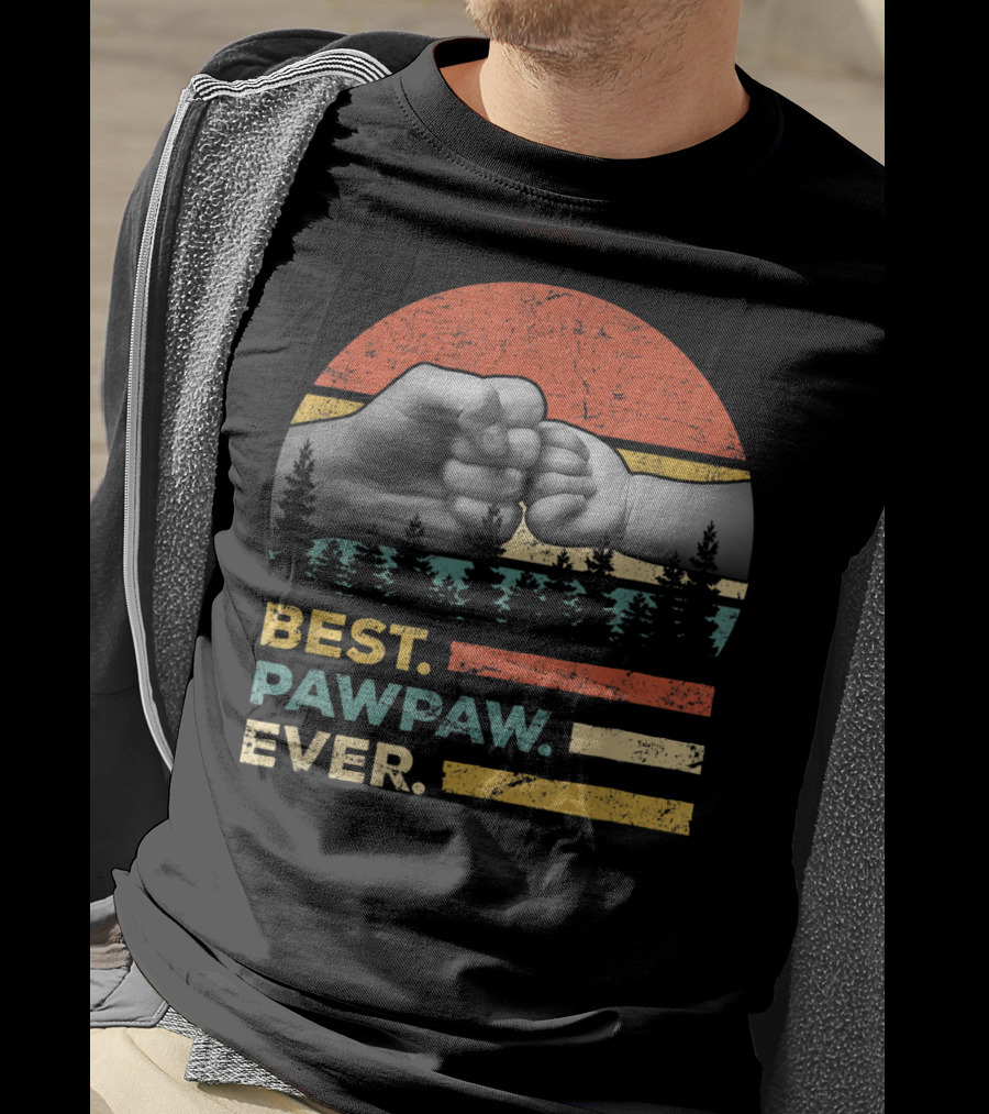 Best Pawpaw Ever Vintage Retro Fist Bump Forest Sunburst T-Shirt