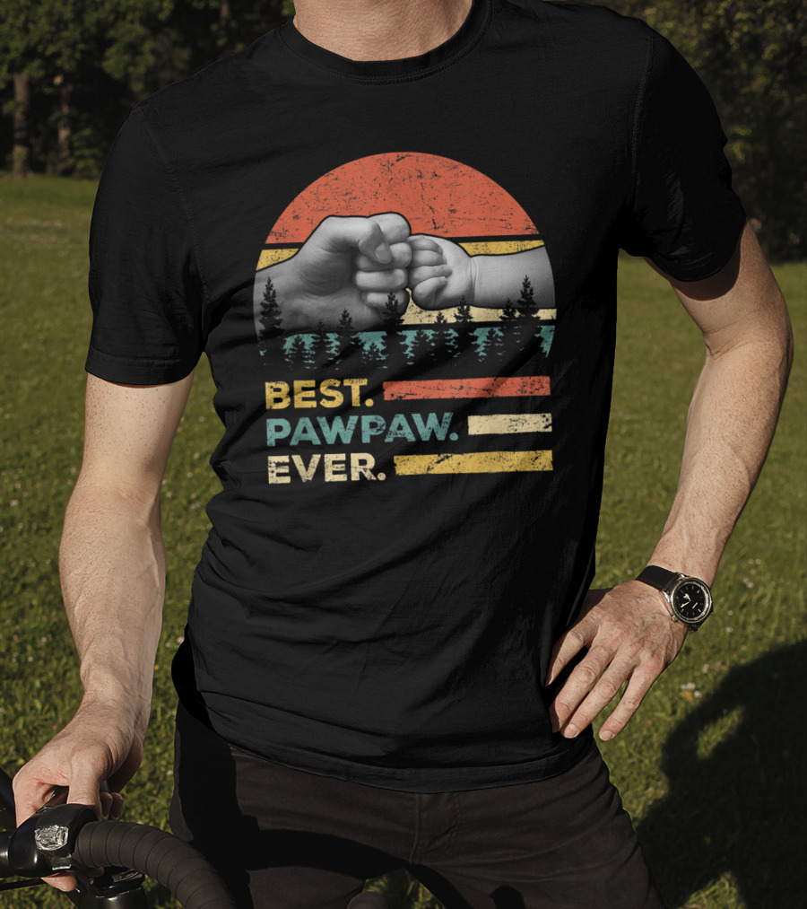 Best Pawpaw Ever Vintage Retro Fist Bump Forest Sunburst T-Shirt