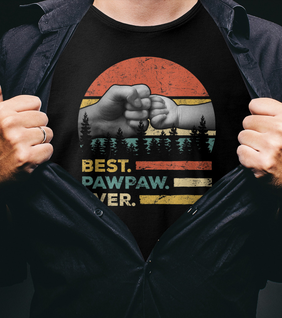 Best Pawpaw Ever Vintage Retro Fist Bump Forest Sunburst T-Shirt