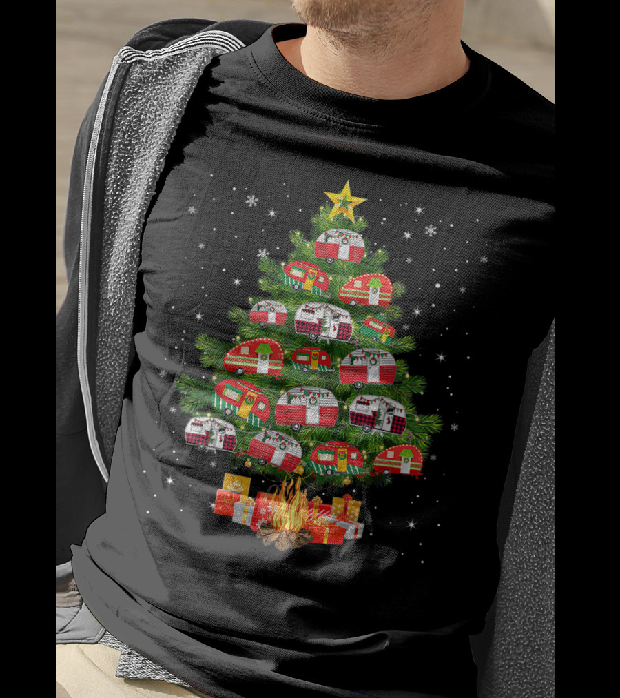 Camping Vehicle Christmas Tree Festive Campers With Star And Gifts T-Shirt