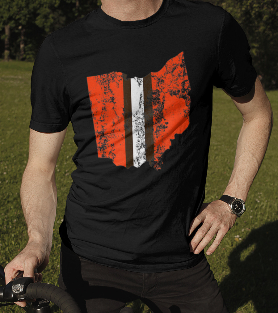Cleveland Ohio Football Fan Stripe Weathered Vintage Map T-Shirt