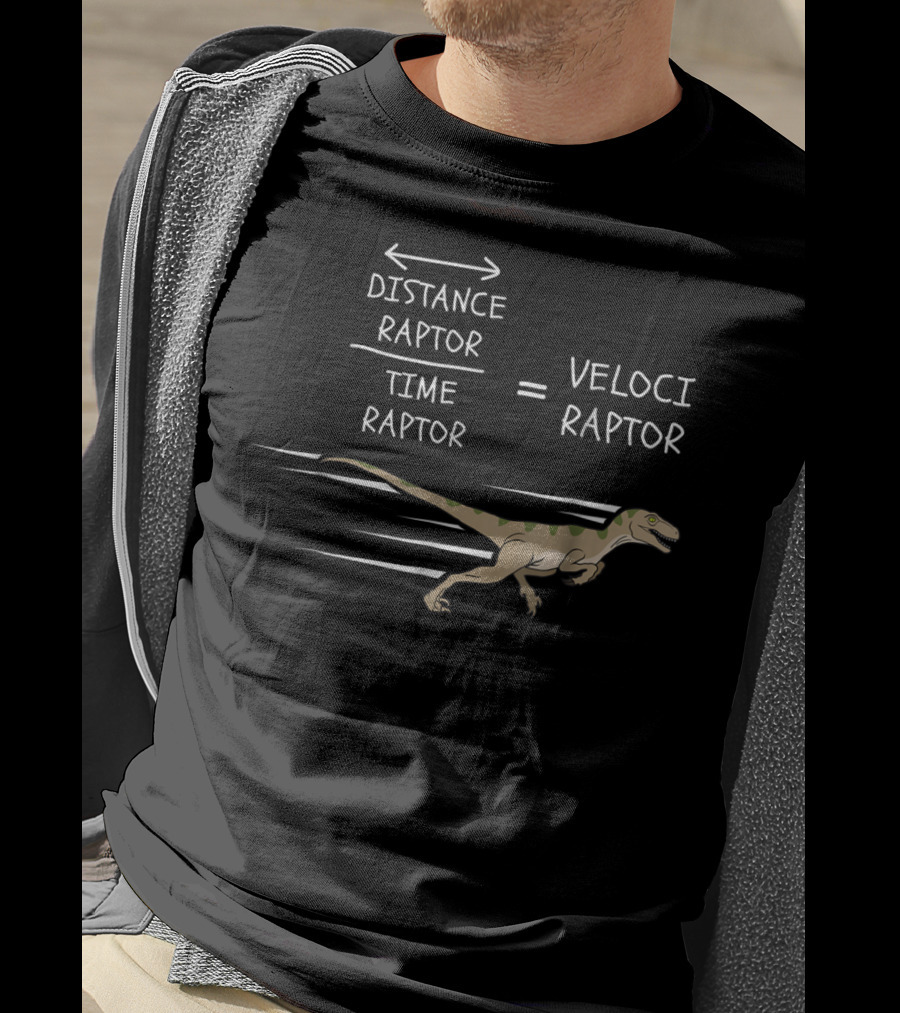 Velociraptor Equation Distance Time Funny Physics Dinosaur T-Shirt