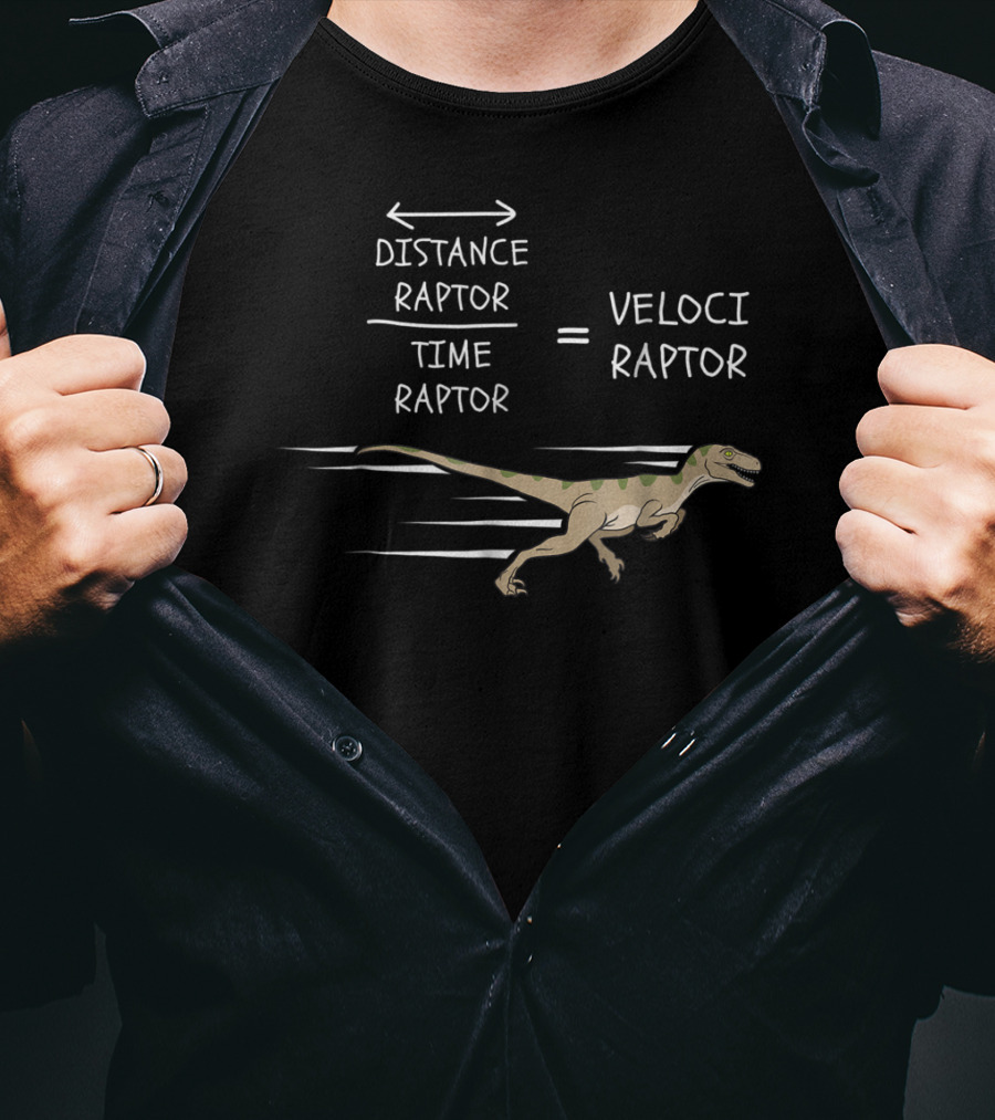 Velociraptor Equation Distance Time Funny Physics Dinosaur T-Shirt