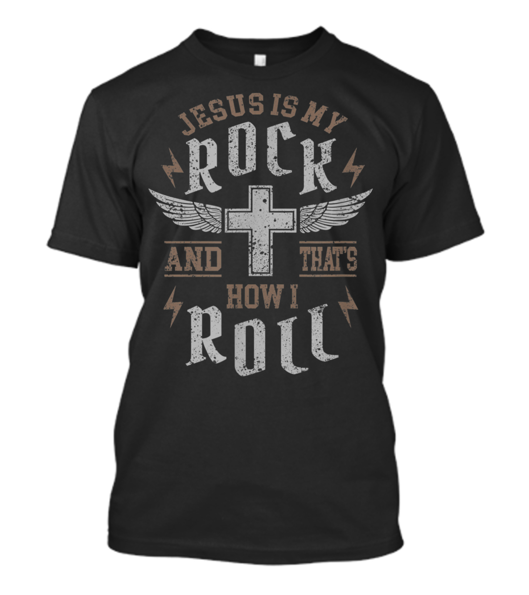 Jesus Is My Rock And That's How I Roll Cross Wings Lightning T-Shirt
