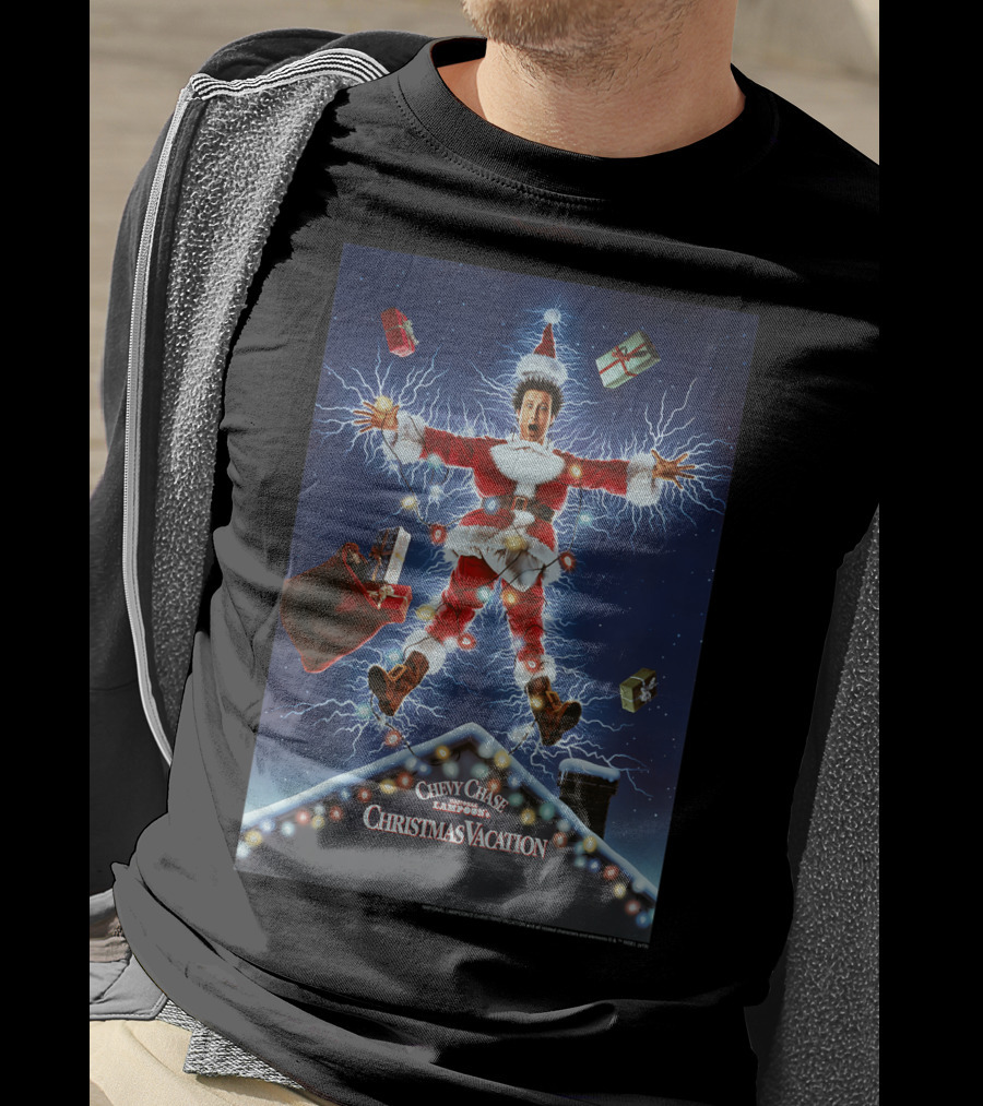 Chevy Chase Kids National Lampoon's Christmas Vacation Santa With Presents And Lights Explosion T-Shirt
