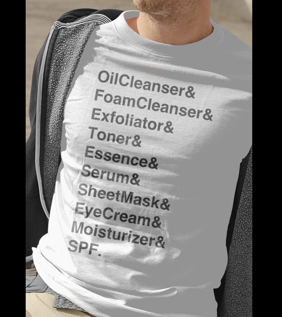 Oil Cleanser Foam Cleanser Exfoliator Toner Essence Serum Sheet Mask Eye Cream Moisturizer SPF Korean Beauty 10 Step Skincare Routine T-Shirt