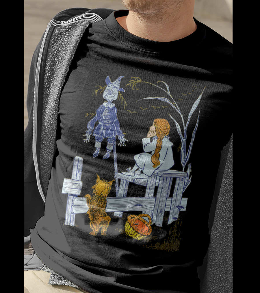Land Of Oz Classic Scarecrow With Toto And Wizard Themes T-Shirt
