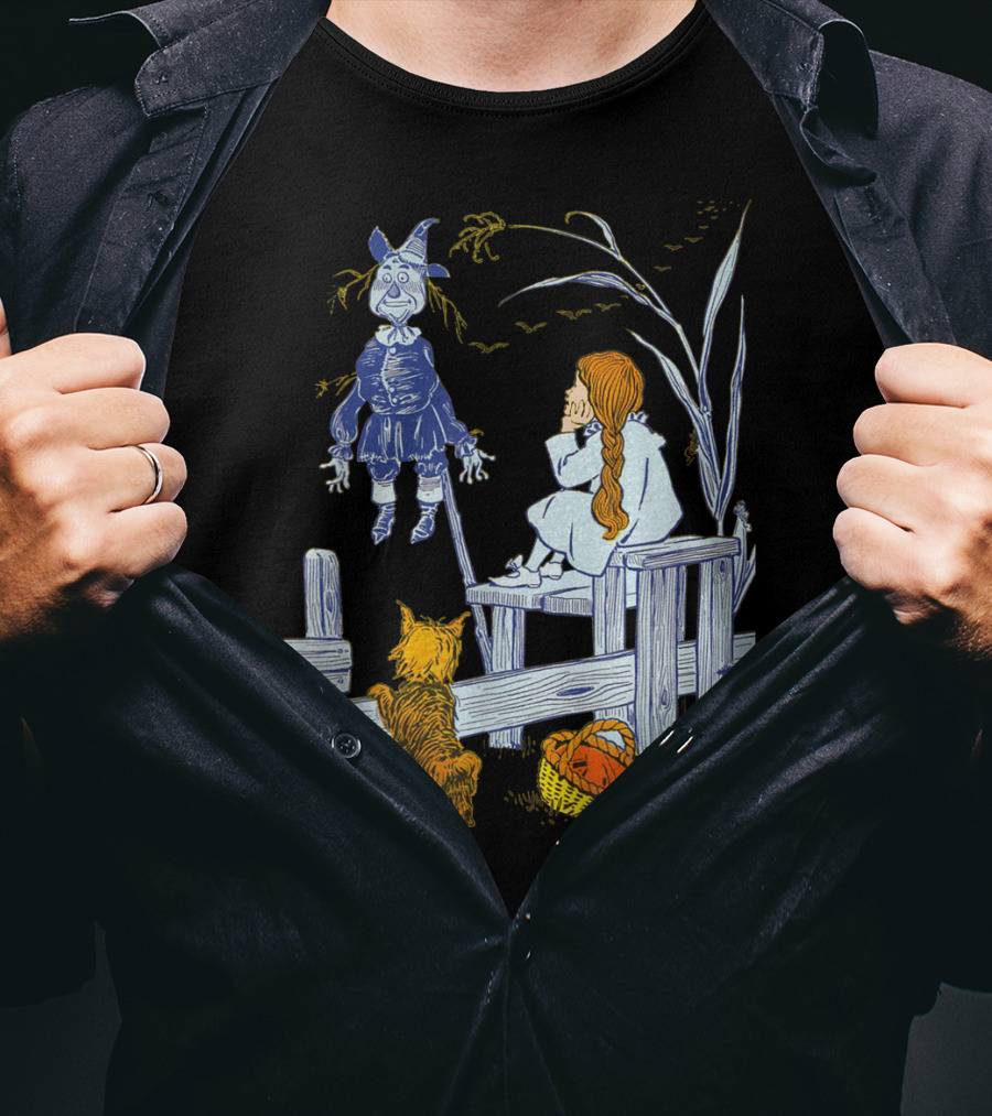 Land Of Oz Classic Scarecrow With Toto And Wizard Themes T-Shirt