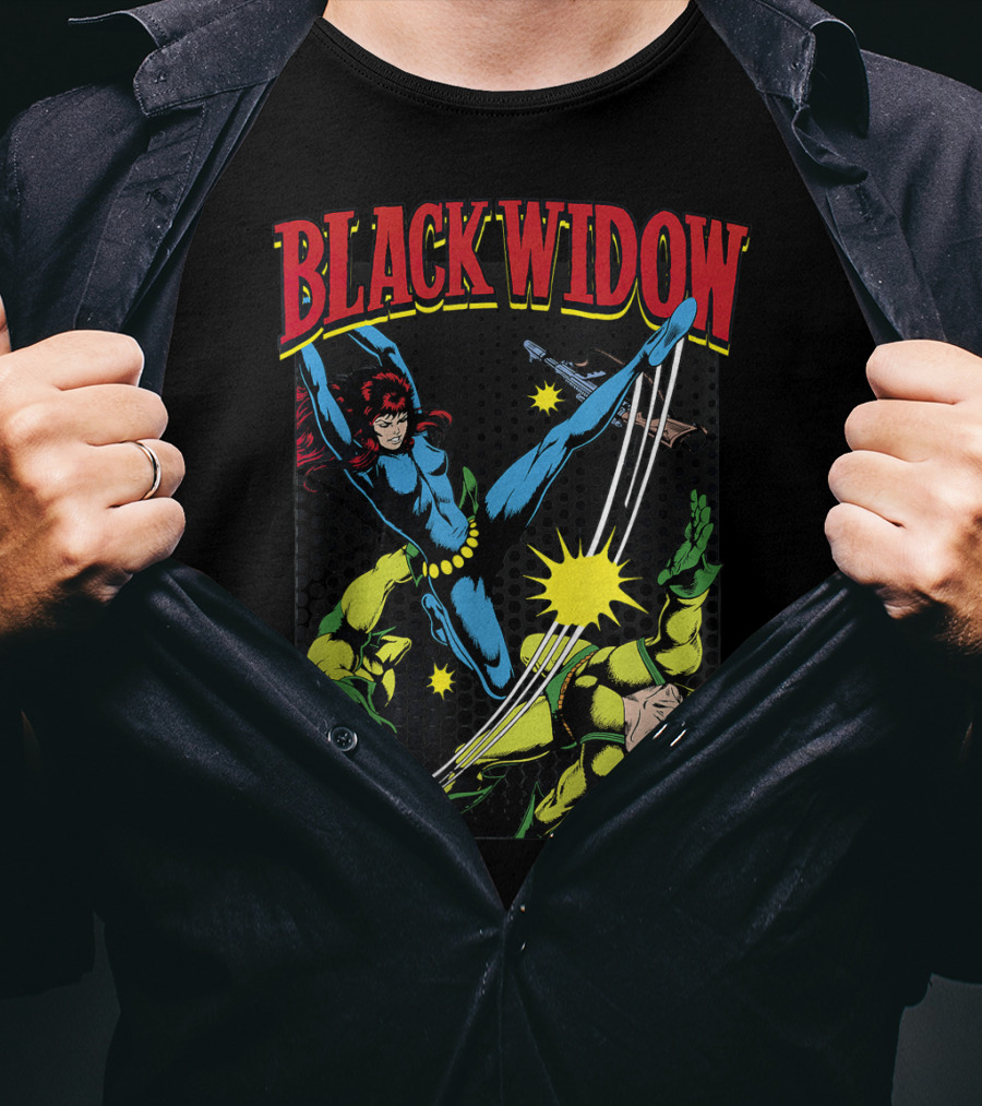 Marvel Black Widow Classic Comic Action Scene T-Shirt