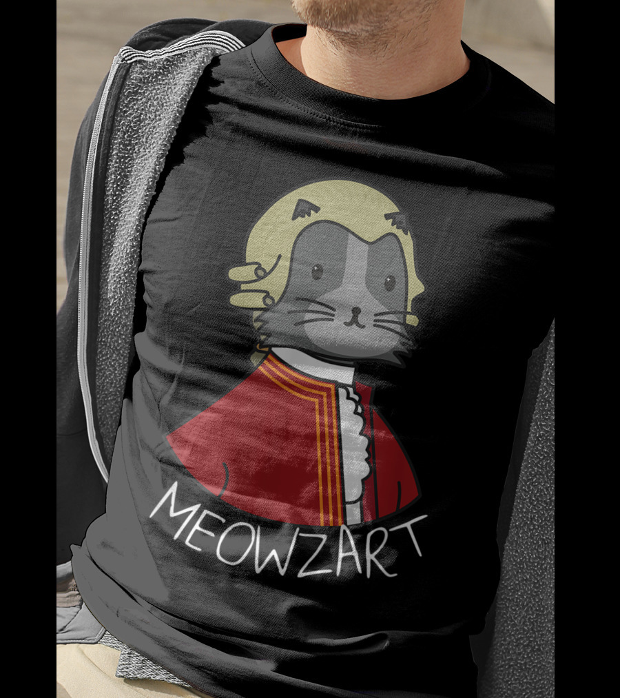 Meowzart Funny Cat Classic Music Mozart With Red Coat And Wig T-Shirt
