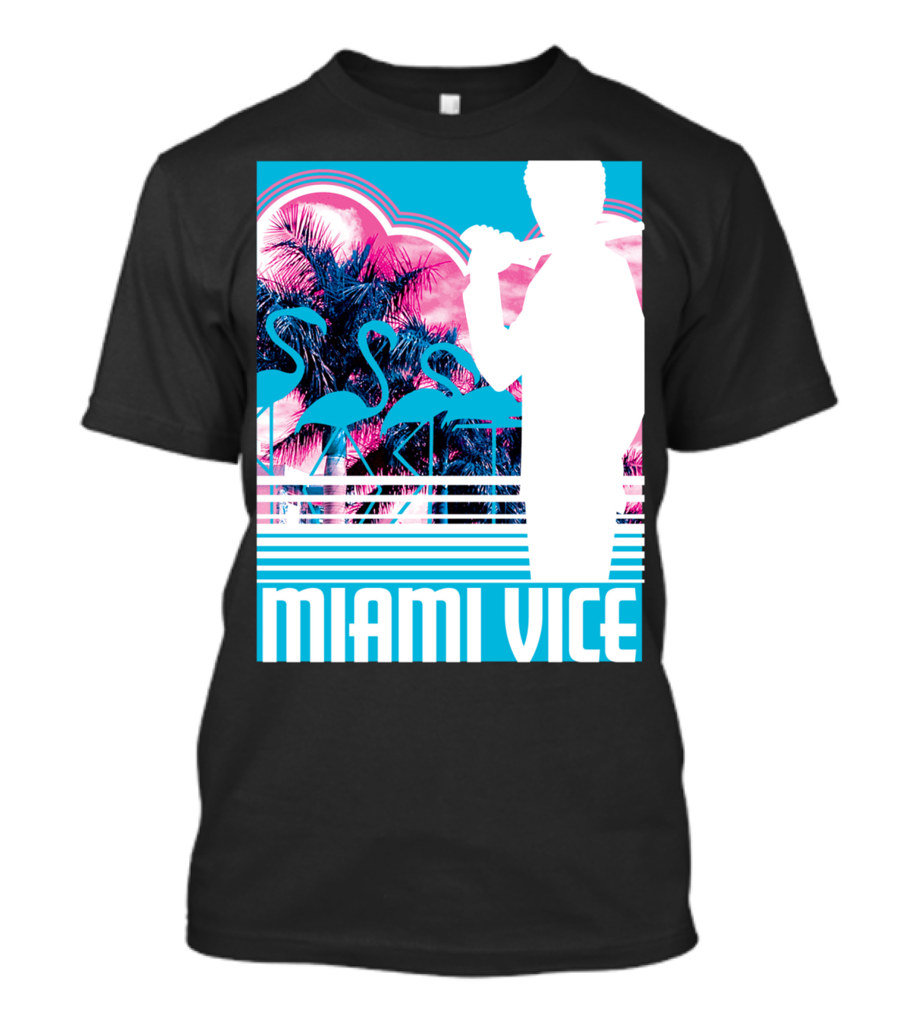 Miami Vice Neon Flamingo Silhouette Tropical T-Shirt