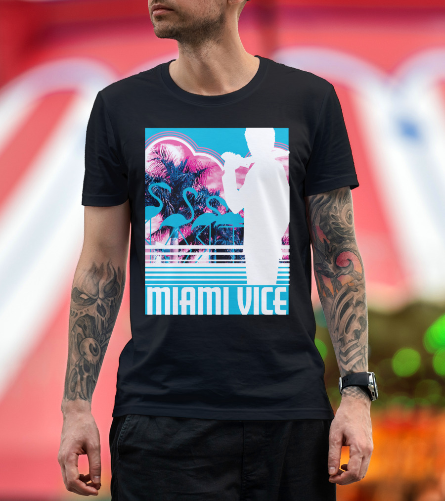Miami Vice Neon Flamingo Silhouette Tropical T-Shirt