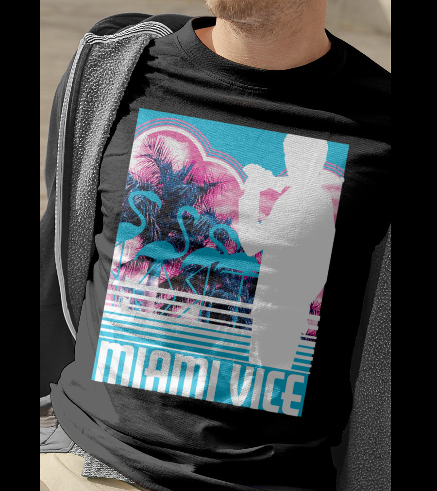 Miami Vice Neon Flamingo Silhouette Tropical T-Shirt