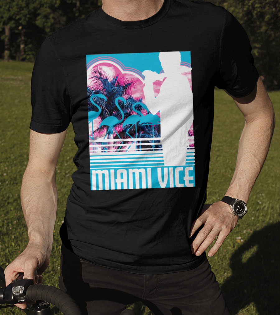 Miami Vice Neon Flamingo Silhouette Tropical T-Shirt