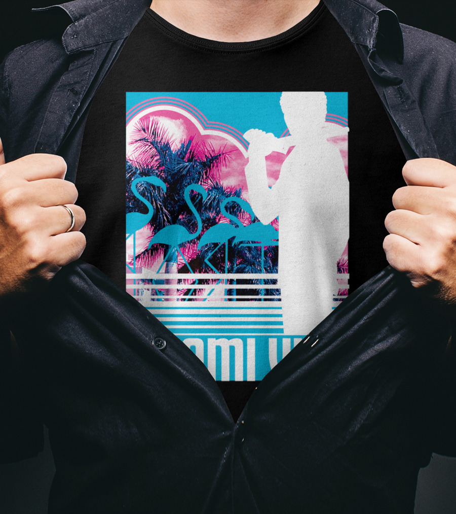 Miami Vice Neon Flamingo Silhouette Tropical T-Shirt