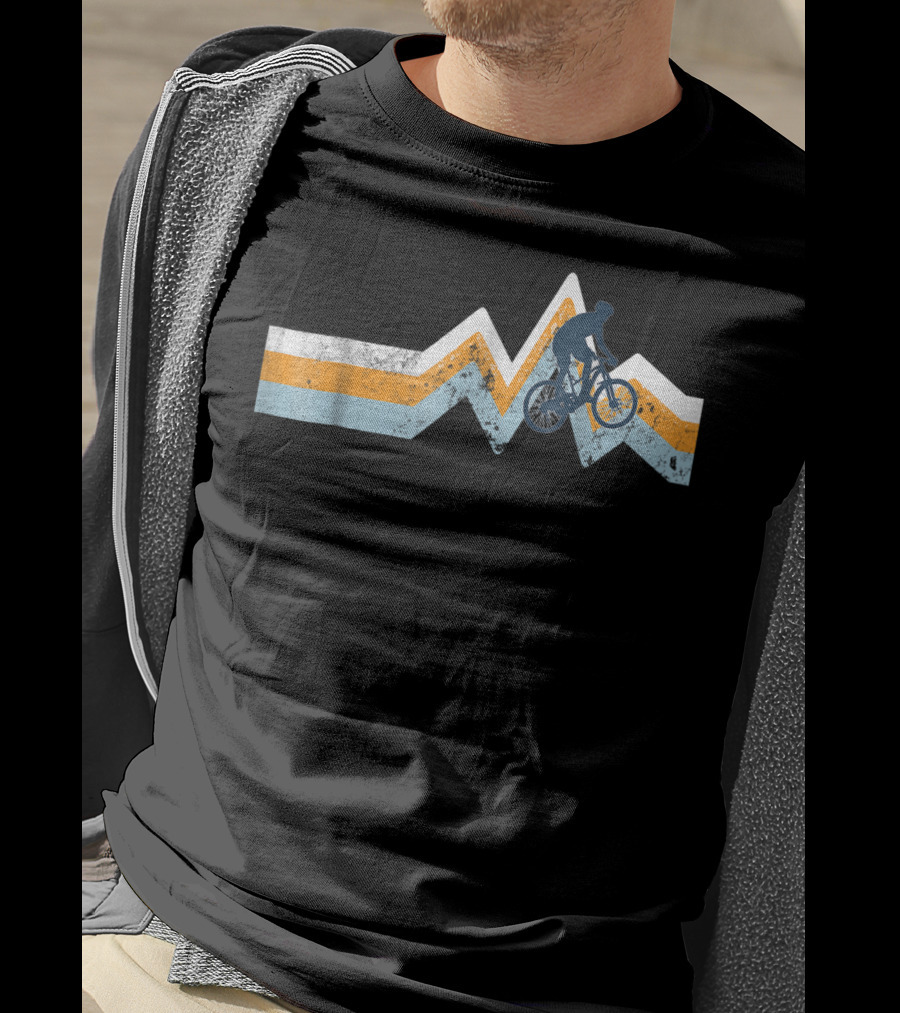 Mountain Bike Silhouette Retro Stripes Mtn Bike Classic Colors T-Shirt