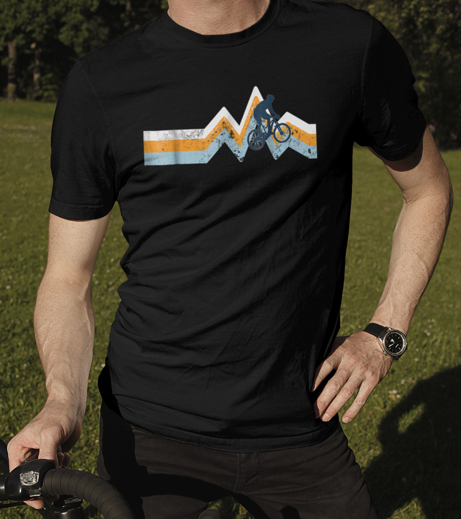 Mountain Bike Silhouette Retro Stripes Mtn Bike Classic Colors T-Shirt