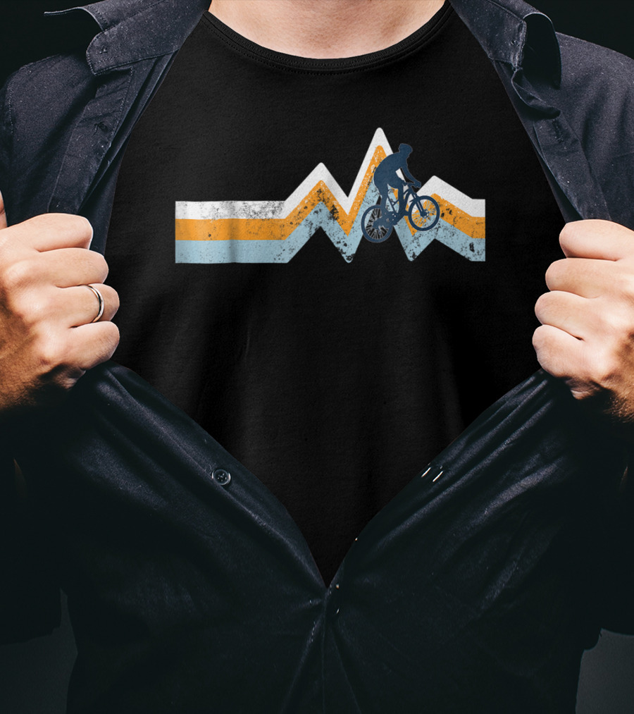 Mountain Bike Silhouette Retro Stripes Mtn Bike Classic Colors T-Shirt
