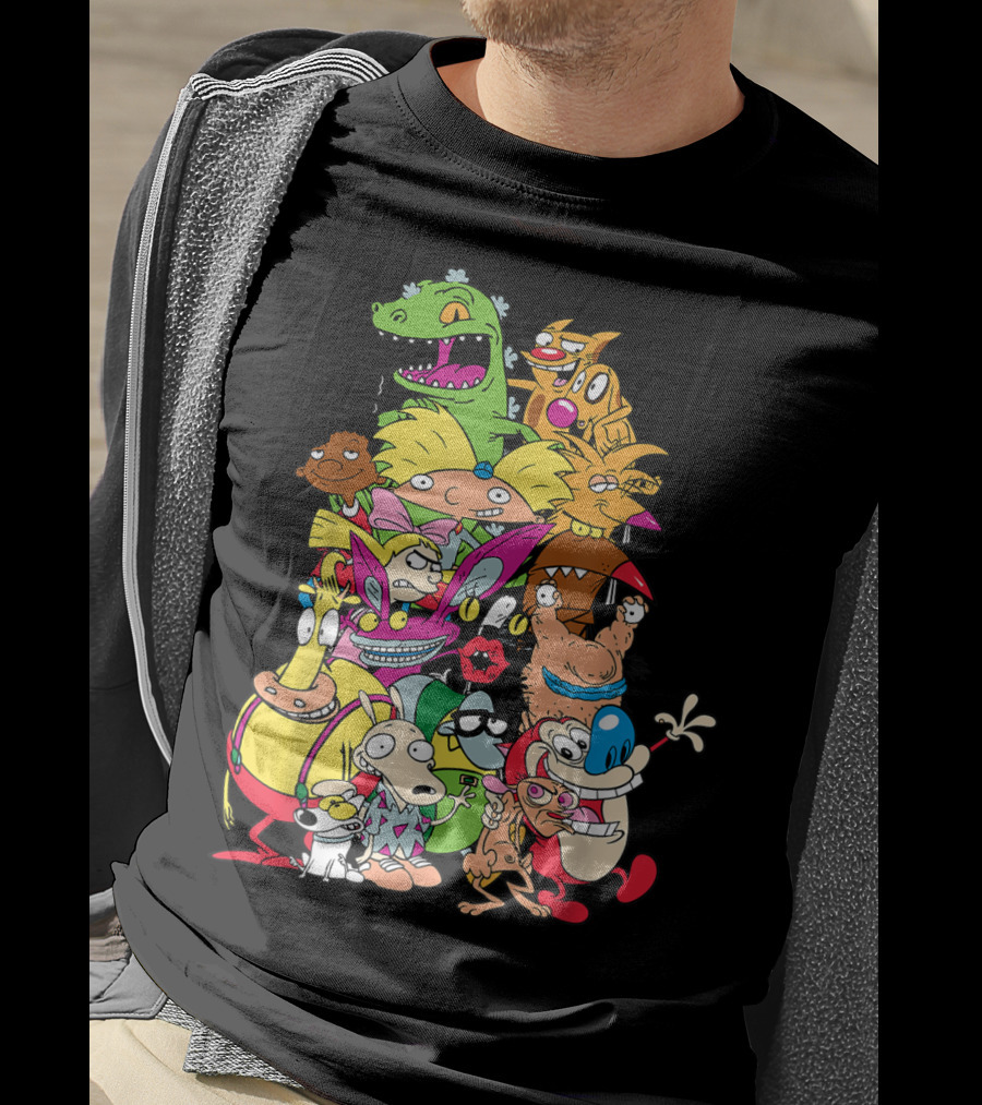 Nickelodeon 90s Rugrats Hey Arnold Rocko Ren Stimpy Cartoon Characters T-Shirt