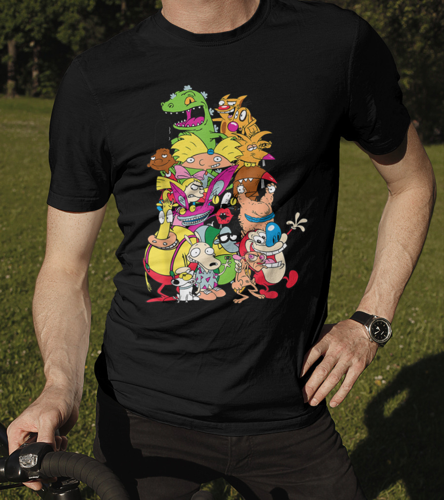 Nickelodeon 90s Rugrats Hey Arnold Rocko Ren Stimpy Cartoon Characters T-Shirt