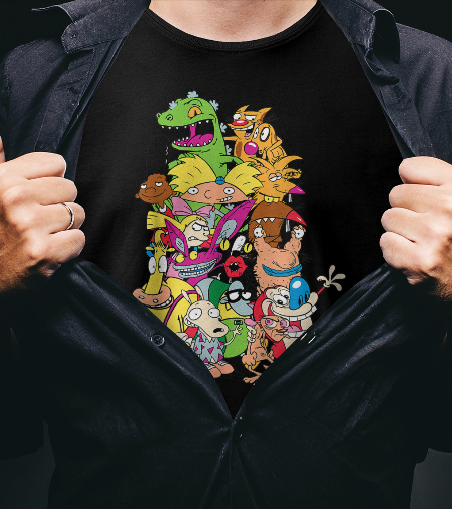 Nickelodeon 90s Rugrats Hey Arnold Rocko Ren Stimpy Cartoon Characters T-Shirt