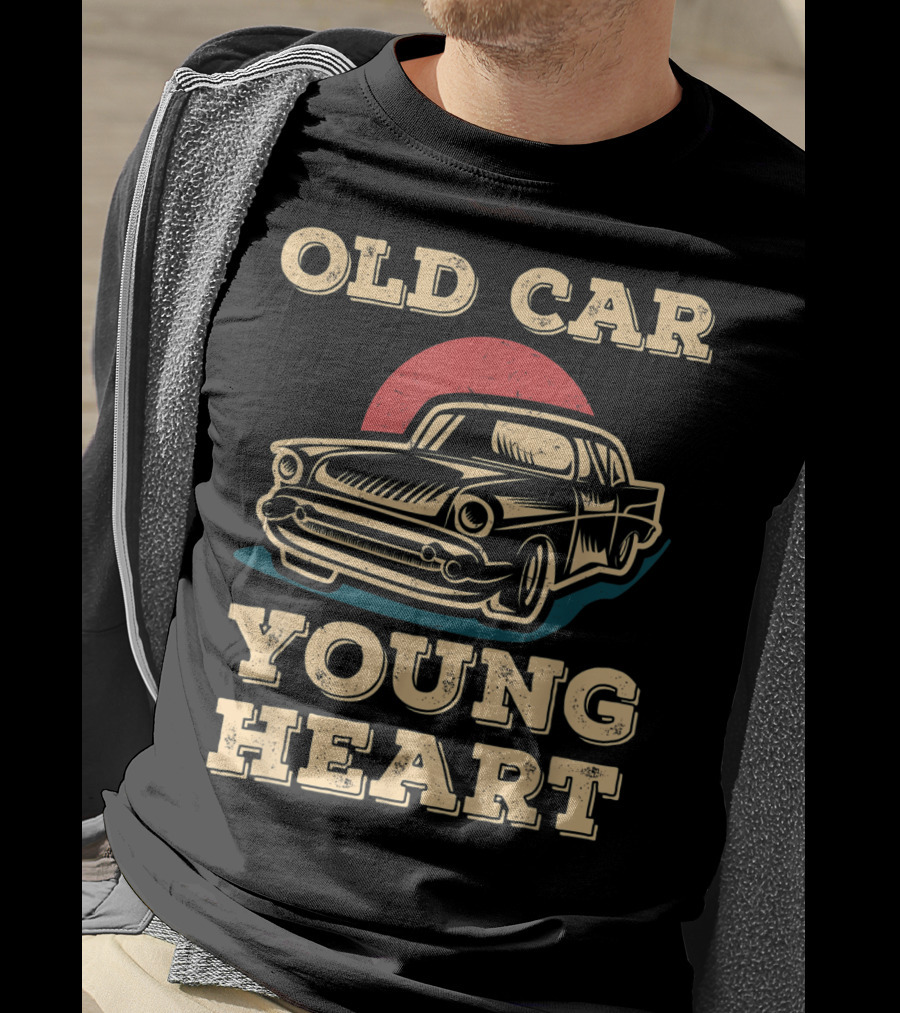 Old Car Young Heart Vintage Style Classic Auto Enthusiast Retro T-Shirt