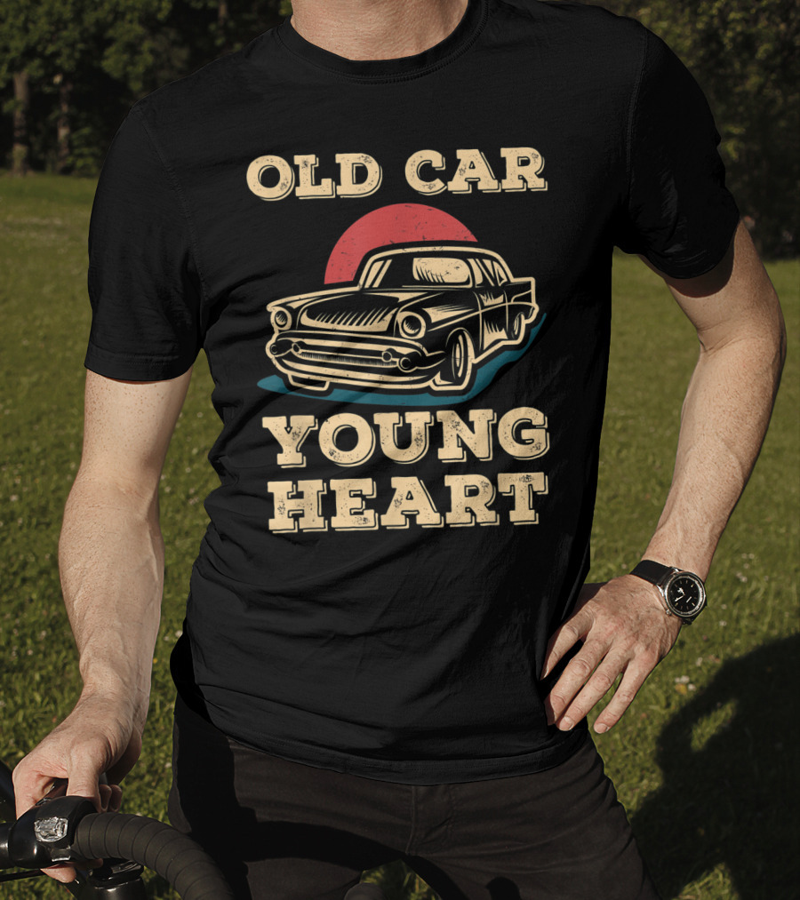 Old Car Young Heart Vintage Style Classic Auto Enthusiast Retro T-Shirt