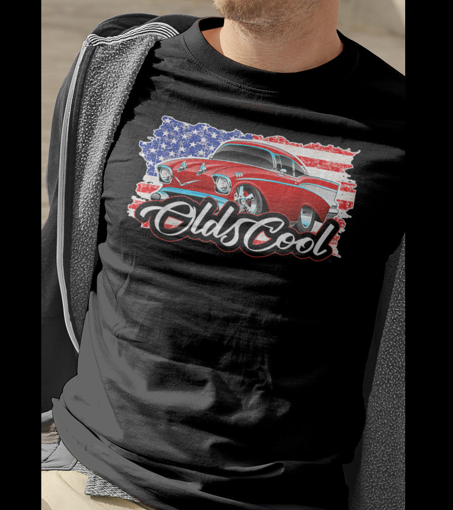 Olds Cool Classic Car 1957 American Flag Graphics T-Shirt