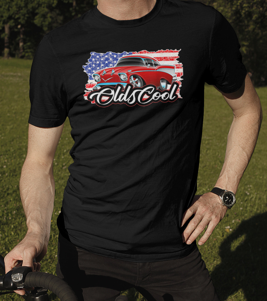 Olds Cool Classic Car 1957 American Flag Graphics T-Shirt